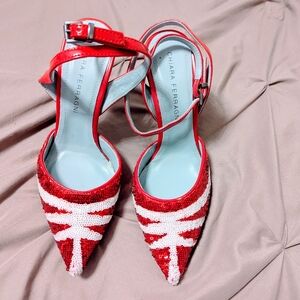 Chiara Ferragni Red and White Strappy Heels Size 6